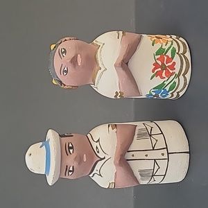 Handpainted red pottery salt and pepper shakers